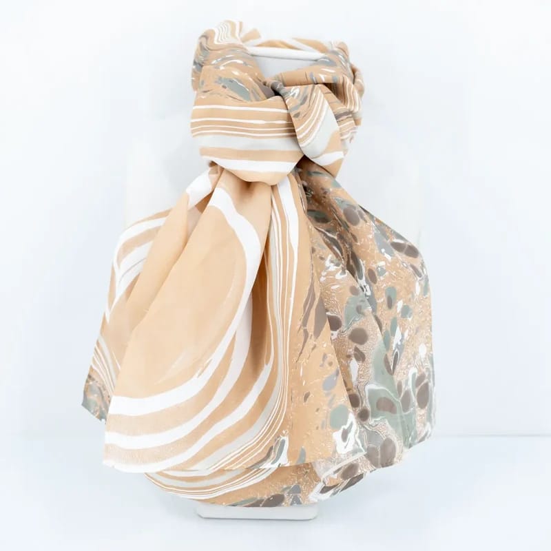 Stone in Agate, Sand, and Slate Marbled Silk Scarf