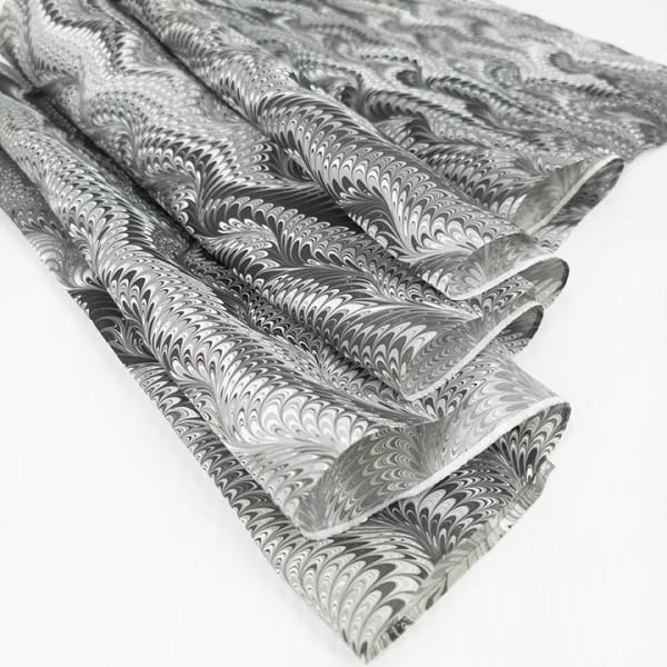 Soft Asylum marbled silk scarf Icarus pattern in Charcoal and White