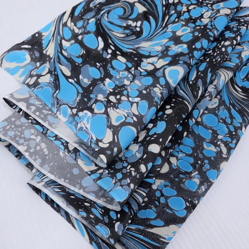 Stone in Blue, Black and White Marbled Silk Scarf - Image 7