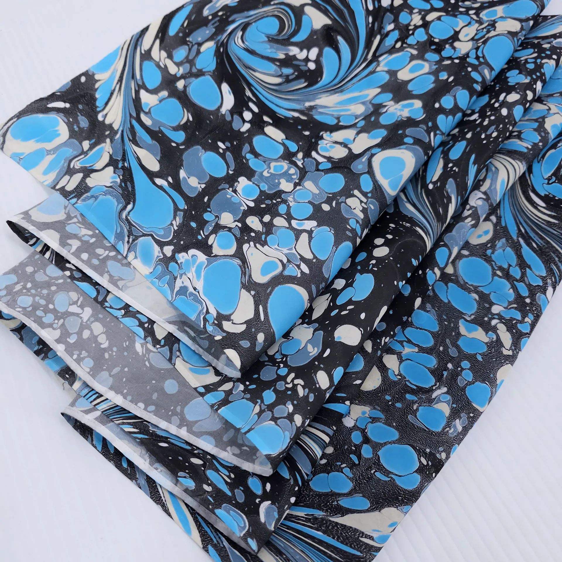 Stone in Blue, Black and White Marbled Silk Scarf - Image 7