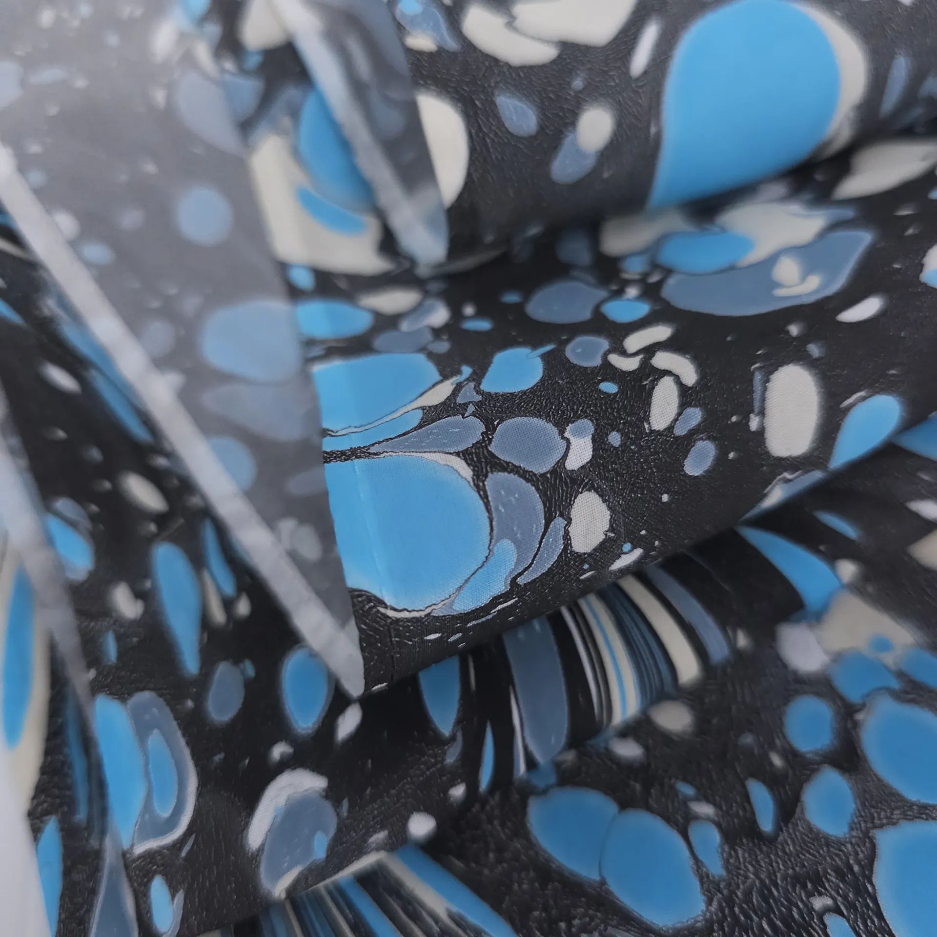 Stone in Blue, Black and White Marbled Silk Scarf - Image 3