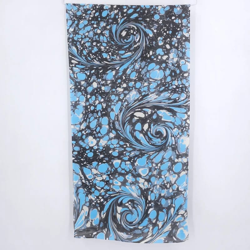 Stone in Blue, Black and White Marbled Silk Scarf - Image 4