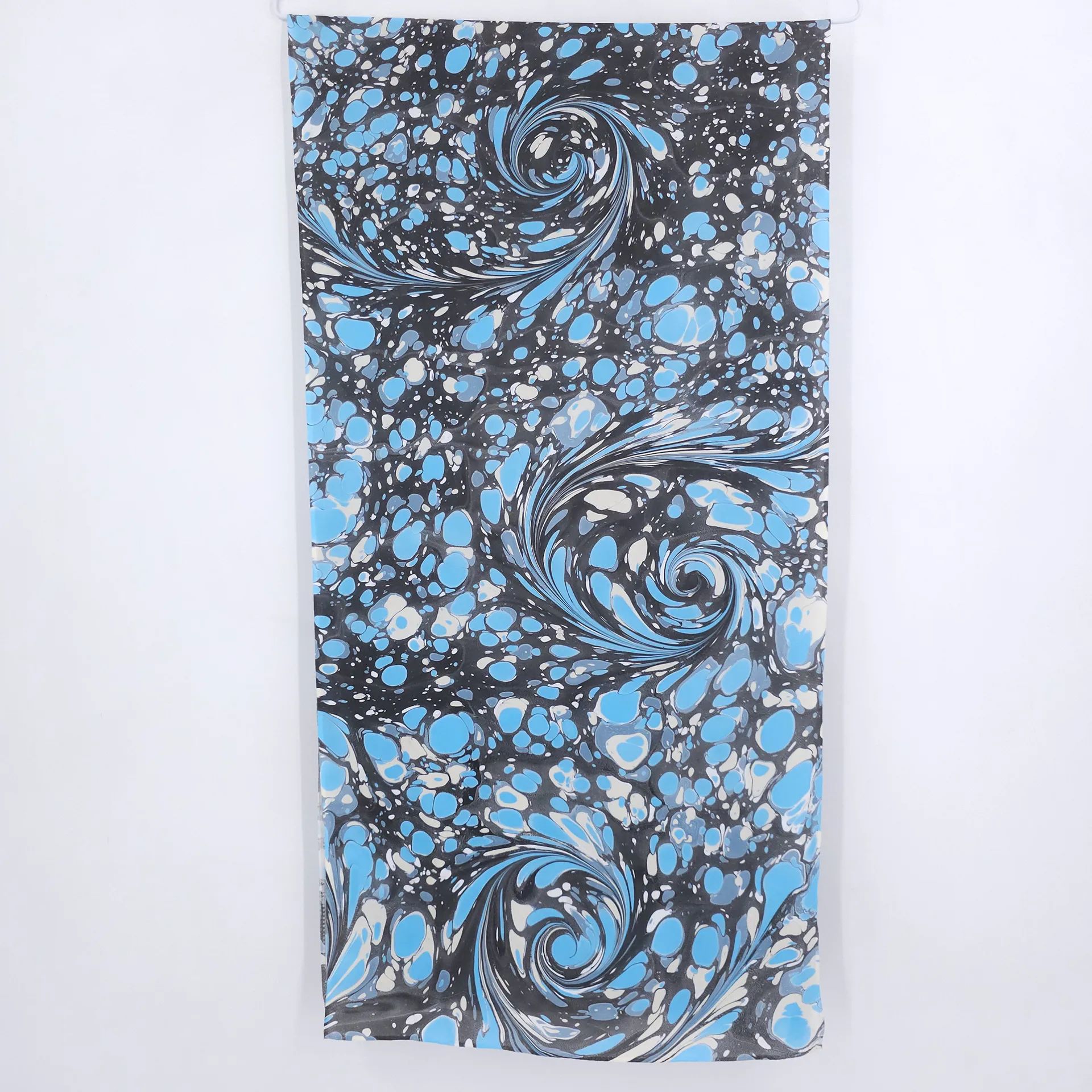 Stone in Blue, Black and White Marbled Silk Scarf - Image 4