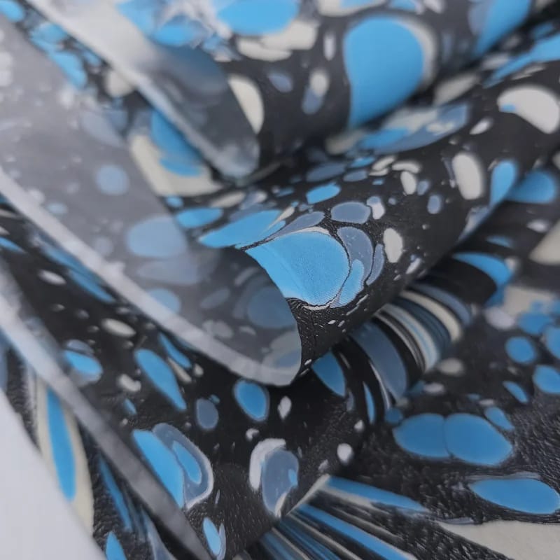 Stone in Blue, Black and White Marbled Silk Scarf - Image 6