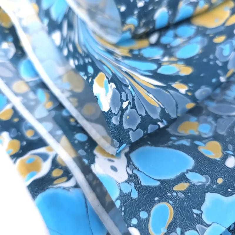 Stone in Blues and Beige Marbled Silk Scarf - Image 8