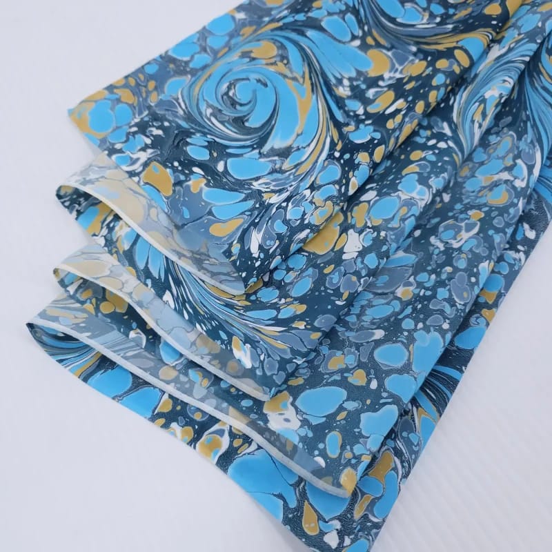 Stone in Blues and Beige Marbled Silk Scarf - Image 3