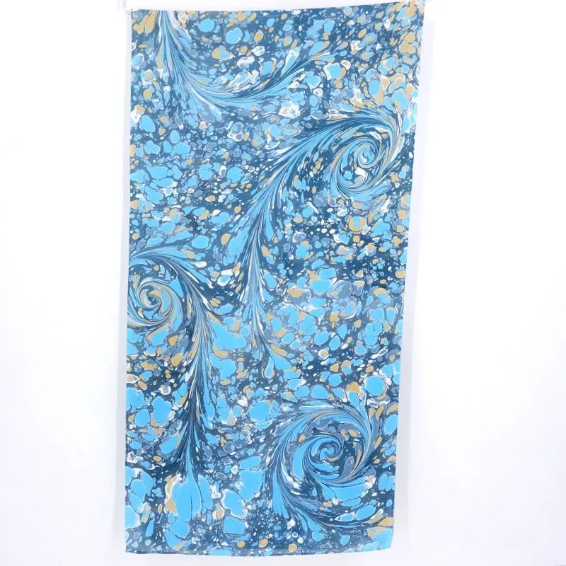 Stone in Blues and Beige Marbled Silk Scarf - Image 7