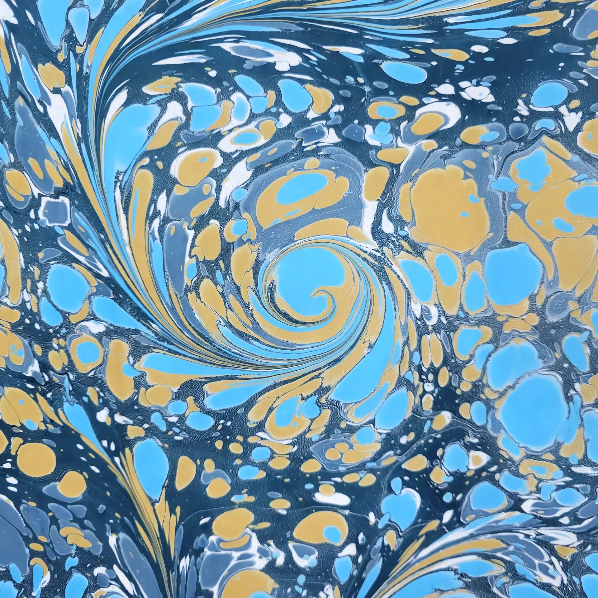Stone in Blues and Beige Marbled Silk Scarf - Image 2