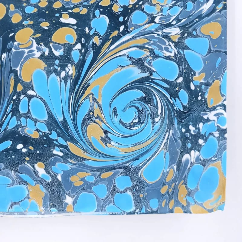 Stone in Blues and Beige Marbled Silk Scarf - Image 6