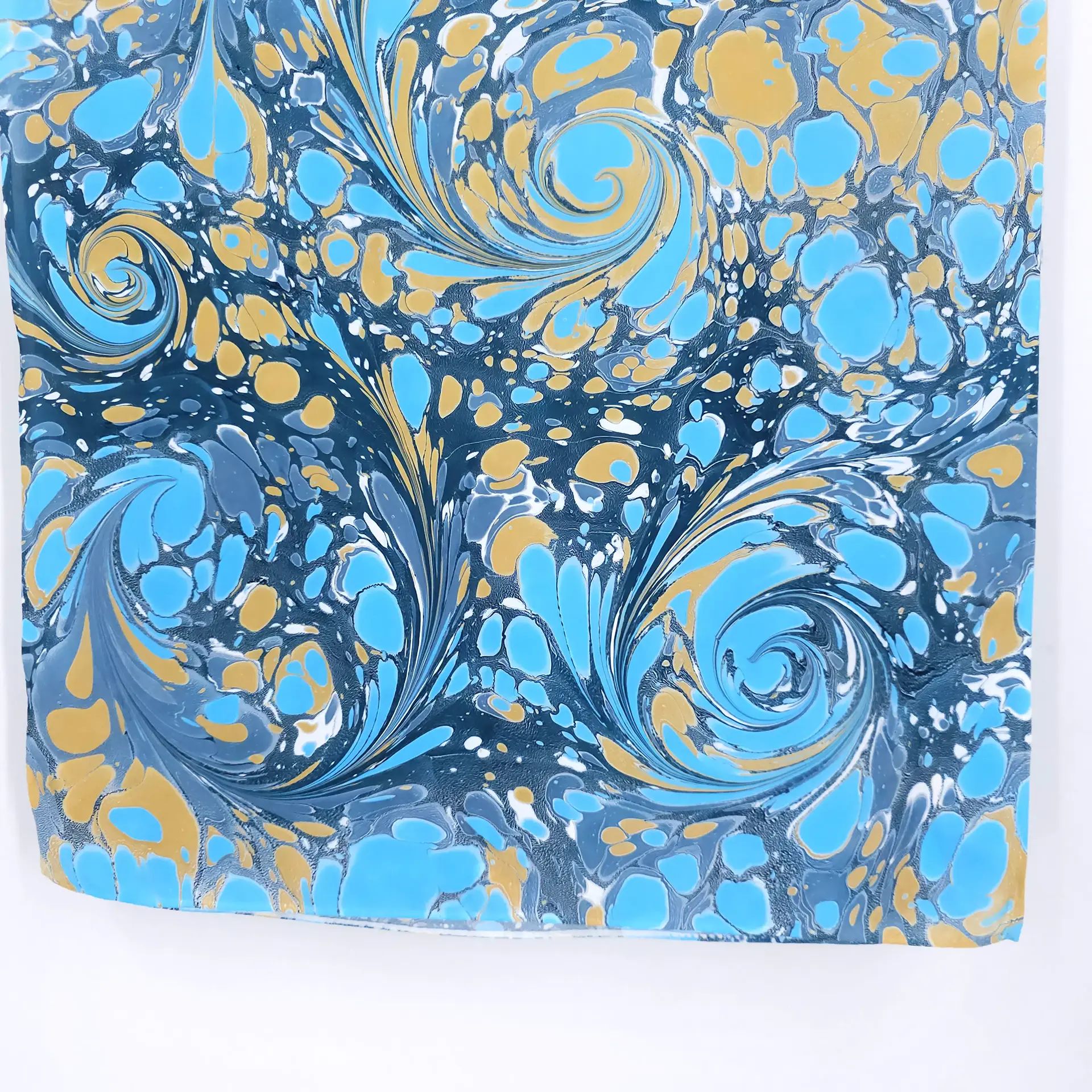 Stone in Blues and Beige Marbled Silk Scarf - Image 5