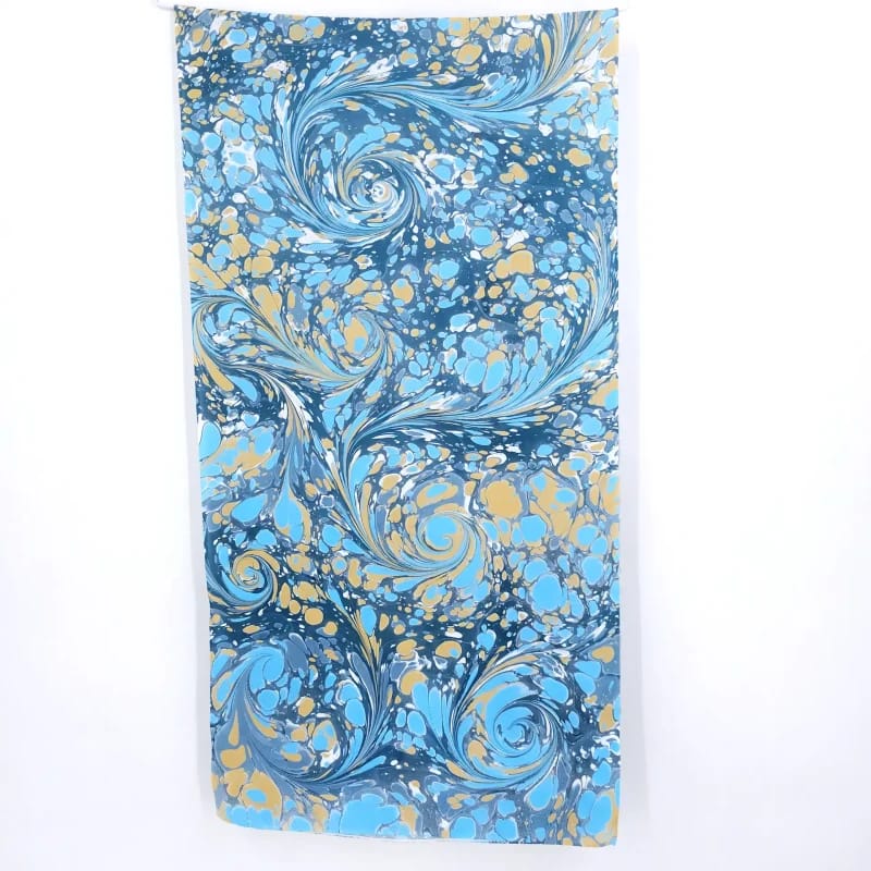 Stone in Blues and Beige Marbled Silk Scarf - Image 4