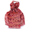 Hand marbled silk scarf, bouquet pattern in orange rust and sienna colors