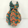 Hand marbled silk scarf angel wing pattern