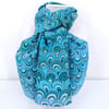 Hand marbled silk scarf peacock pattern in turquoise