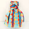 hand marbled silk scarf mod pattern in blue red and yellow