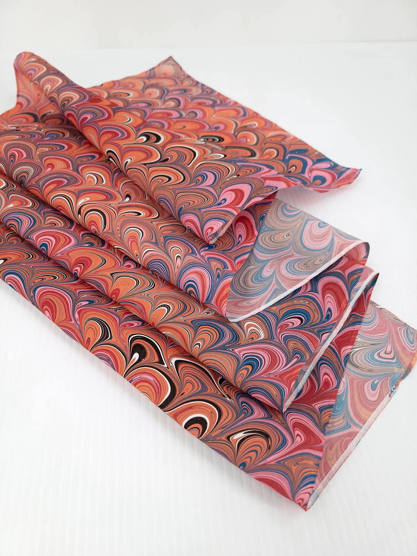 peacock pattern hand marbled silk scarf