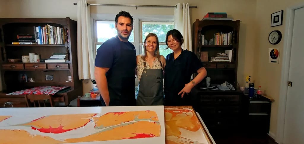 Brittani Locke with Jonathan Simkhai and Simkhai creative director, Kittiya