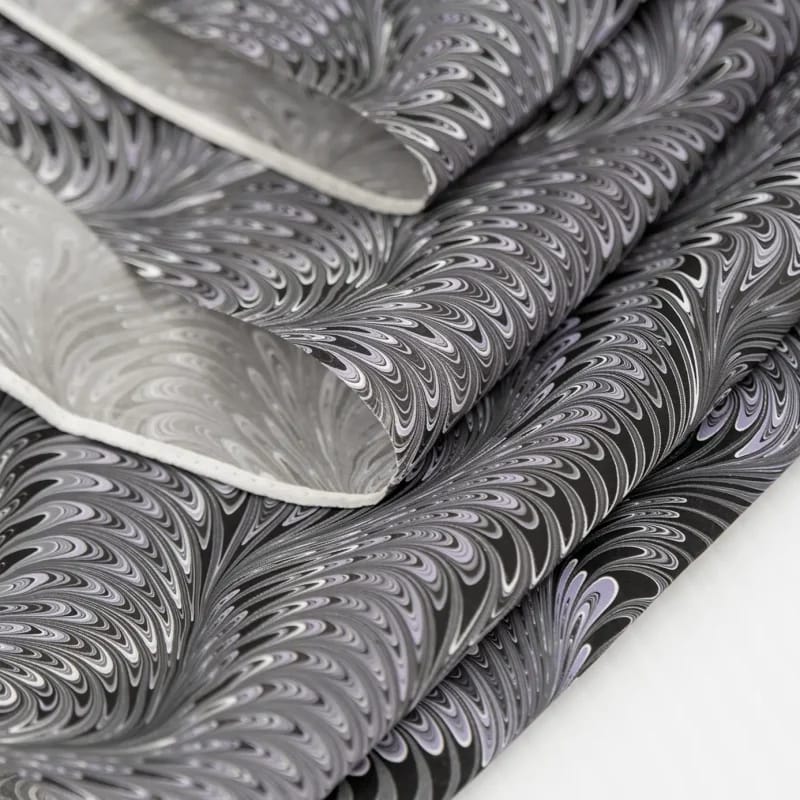 Icarus Pattern in Purple, Lavender, and Grey Marbled Silk Scarf - Image 3