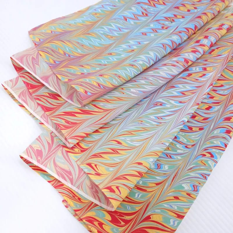 Cabled Chevron in Coral, Marigold and Light Blue Marbled Silk Scarf