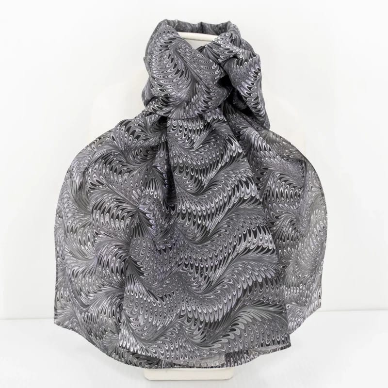 Icarus Pattern in Purple, Lavender, and Grey Marbled Silk Scarf