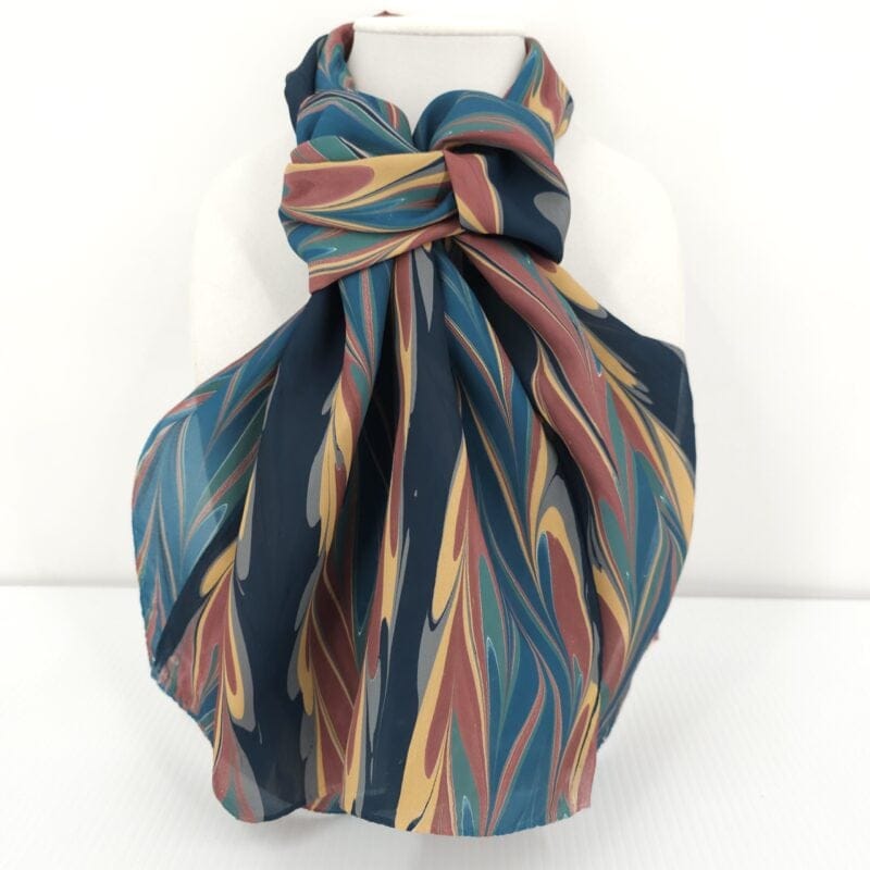 Hand marbled silk scarf getgil pattern
