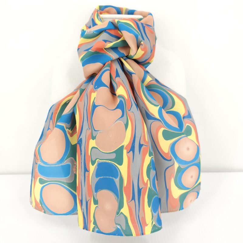 Hand marbled silk scarf mod pattern