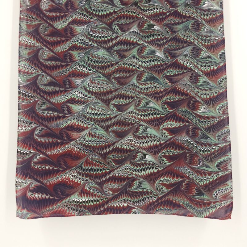 Hand Marbled Silk Scarf Angel Wing Pattern in Plum and Mint - Image 4