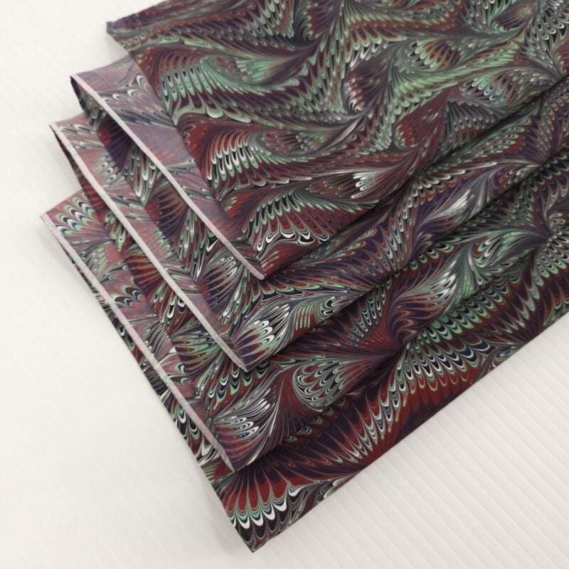 Hand Marbled Silk Scarf Angel Wing Pattern in Plum and Mint - Image 5