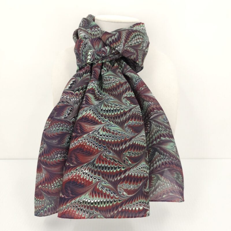 Hand marbled silk scarf angel wing pattern