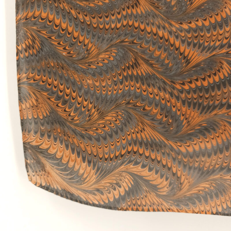 Hand Marbled Silk Scarf Icarus Pattern in Orange, Grey, and Black - Image 5