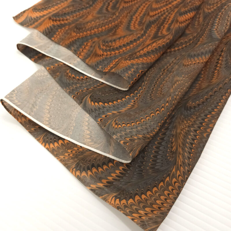 Hand Marbled Silk Scarf Icarus Pattern in Orange, Grey, and Black - Image 6