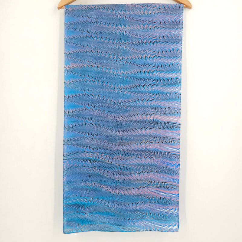Hand Marbled Silk Scarf Galen Berry Pattern in Blue, Pink, Black, and White - Image 3
