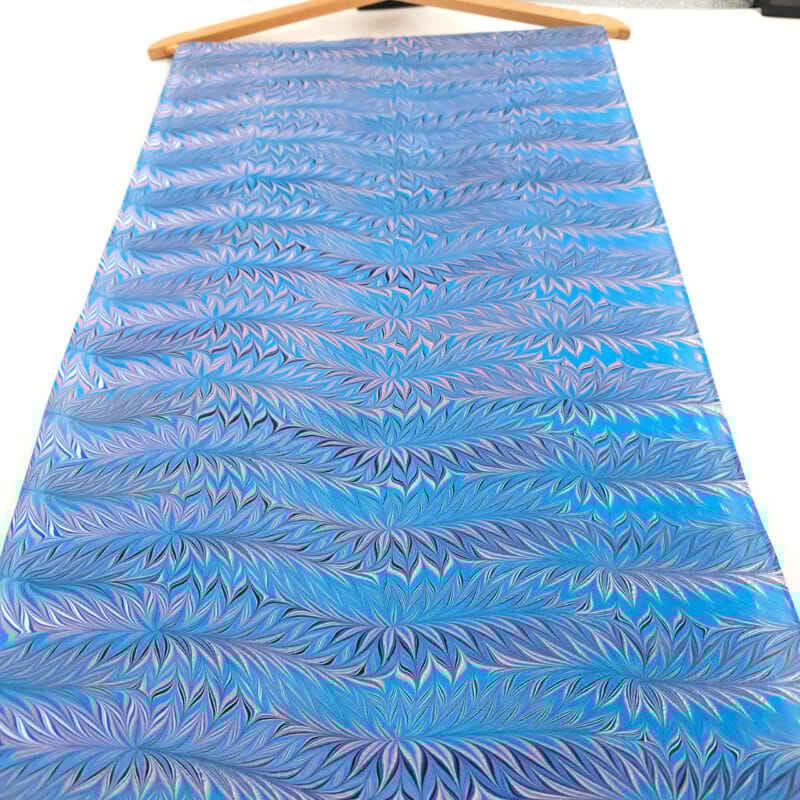 Hand Marbled Silk Scarf Galen Berry Pattern in Blue, Pink, Black, and White - Image 2