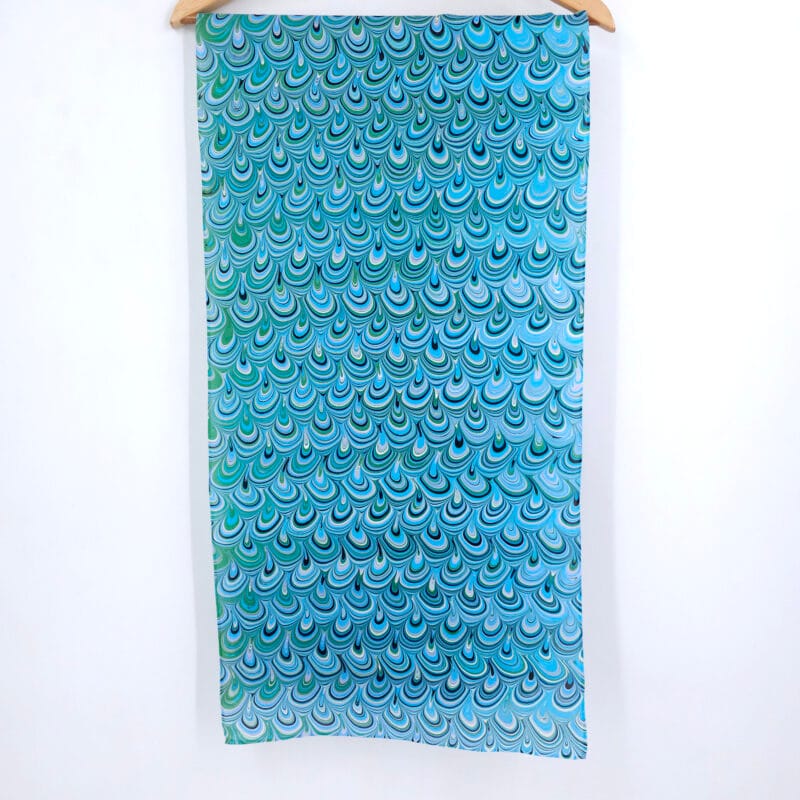 Peacock in Turquoise Marbled Silk Scarf - Image 3