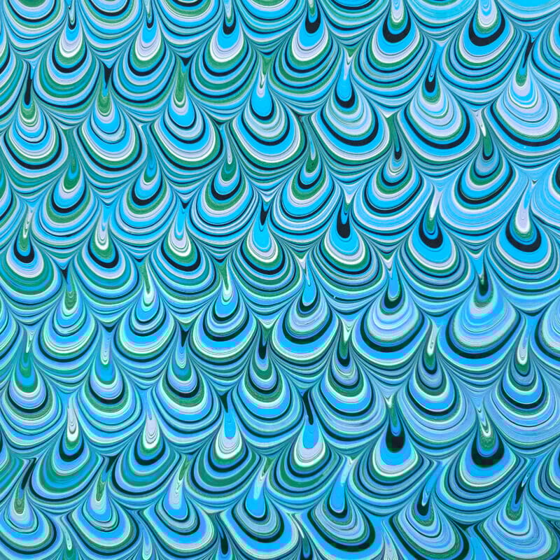 Peacock in Turquoise Marbled Silk Scarf - Image 7