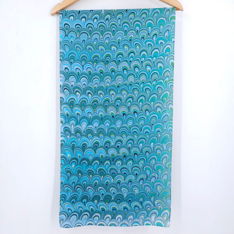 Peacock in Turquoise Marbled Silk Scarf - Image 8