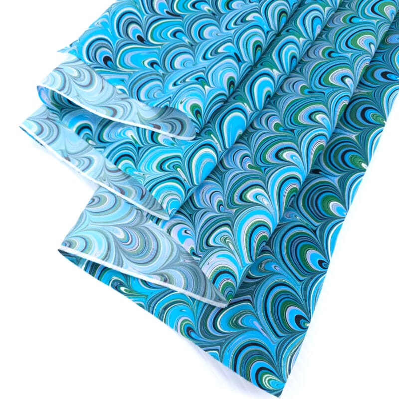 Peacock in Turquoise Marbled Silk Scarf - Image 6