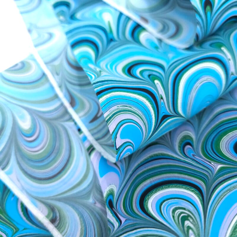 Peacock in Turquoise Marbled Silk Scarf - Image 2