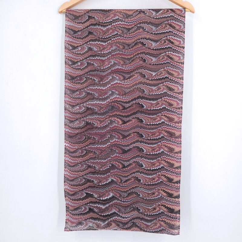 Hand Marbled Silk Scarf Icarus Pattern in Brown Shades - Image 8