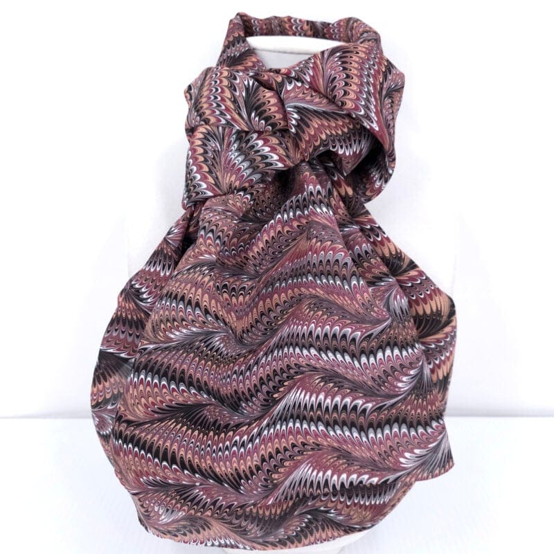 Hand marbled silk scarf Icarus pattern