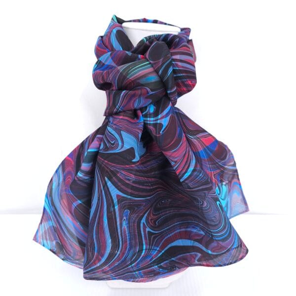 overmarbled silk scarf in blue green and purple