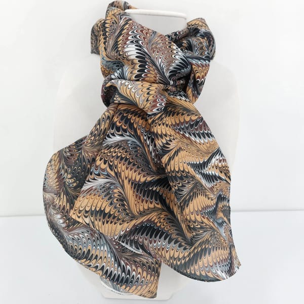 hand marbled silk scarf icarus pattern