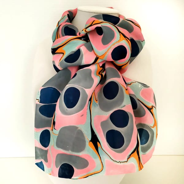 hand marbled silk scarf mod pattern