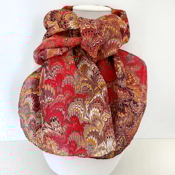 hand marble silk scarf reverse bouquet pattern