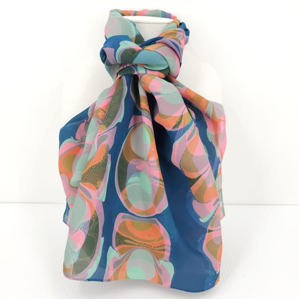 Hand marbled silk scarf overmarble mod pattern
