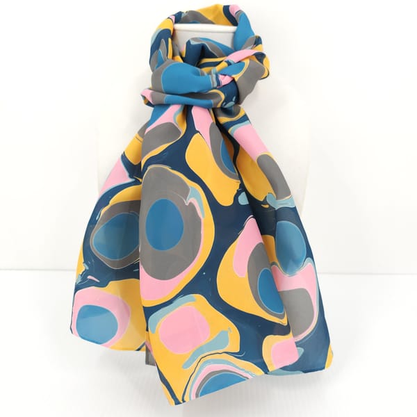 Hand marbled silk scarf mod pattern