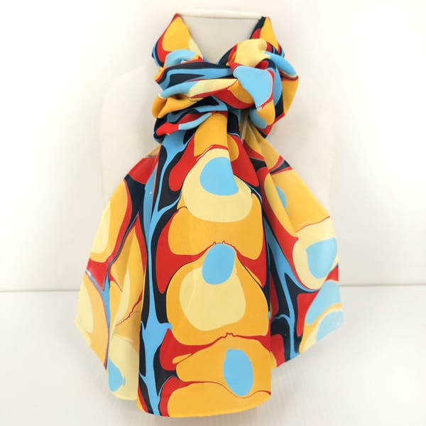 hand marbled silk scarf mod pattern