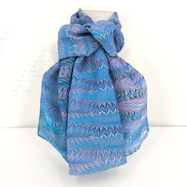 Hand marbled silk scarf Galen Berry pattern