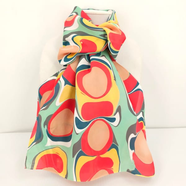 Hand marbled silk scarf mod pattern