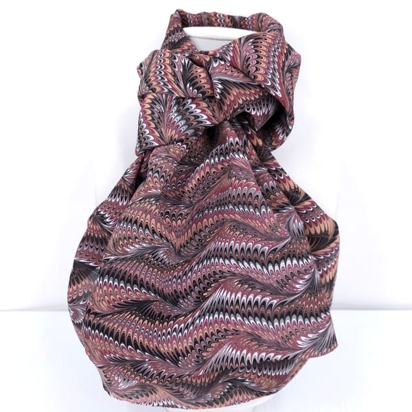Hand marbled silk scarf Icarus pattern